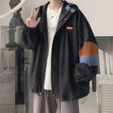 Wiaofellas Spring Autumn Men's Jacket Contrast Color Cardigan Hooded Corduroy Coat Unisex Korean Style Trendy Handsome Varsity Jacket