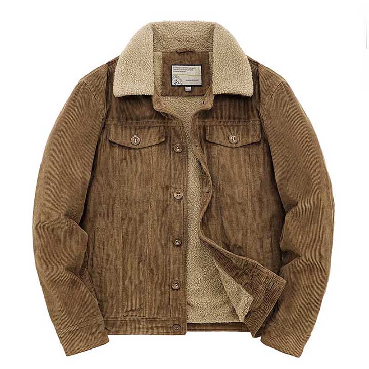 Wiaofellas Men Winter Fleece Corduroy Jackets Fur Collar Thermal Warm Outwear Top Clothing For Male Size M-5XL Thermal