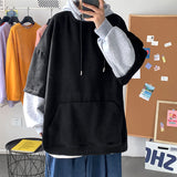Wiaofellas Autumn Hoodies Men's Fashion Contrast Color Casual Hooded Sweatshirt Men Streetwear Hip-hop Loose Pullover Hoodie Mens M-5XL