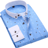 Wiaofellas Men's Long Sleeve Printed Casual Shirt Fashion Trun-down Collar Wedding Party Shirts Soft Hawaiian Holiday Summer Shirt