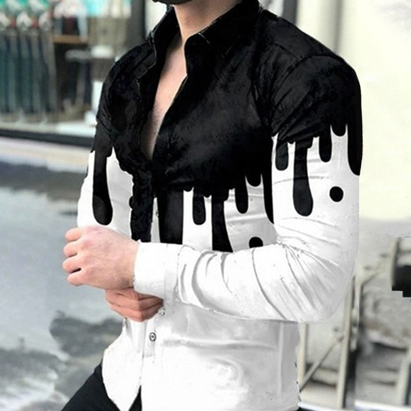 Wiaofellas Spring Autumn Men printed Shirts Turn-down Collar Buttoned Shirt Men's Casual Long Sleeve social shirt Tops Men's clothing