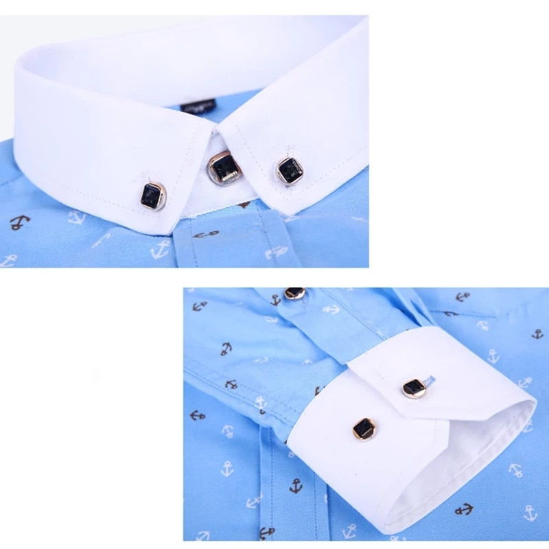 Wiaofellas Men's Long Sleeve Printed Casual Shirt Fashion Trun-down Collar Wedding Party Shirts Soft Hawaiian Holiday Summer Shirt