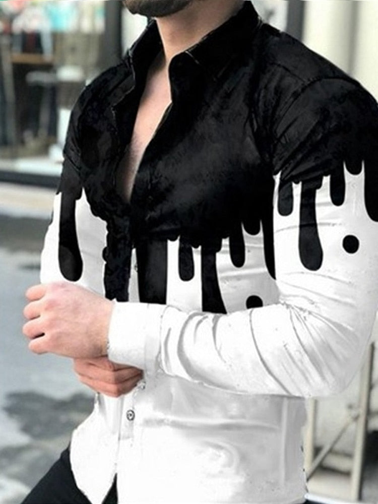 Wiaofellas Spring Autumn Men printed Shirts Turn-down Collar Buttoned Shirt Men's Casual Long Sleeve social shirt Tops Men's clothing