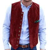 Wiaofellas Men's Vest Suede Suit Vest Casual Steampunk Style Waistcoat Round Neck Single Breasted Sleeveless