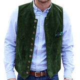 Wiaofellas Men's Vest Suede Suit Vest Casual Steampunk Style Waistcoat Round Neck Single Breasted Sleeveless