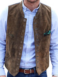 Wiaofellas Men's Vest Suede Suit Vest Casual Steampunk Style Waistcoat Round Neck Single Breasted Sleeveless