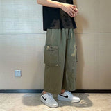 Wiaofellas Cotton Black Cargo Pants Men Wide Leg Skateboard Pants Harajuku Streetwear Ankle Length Trousers Techwear Clothes