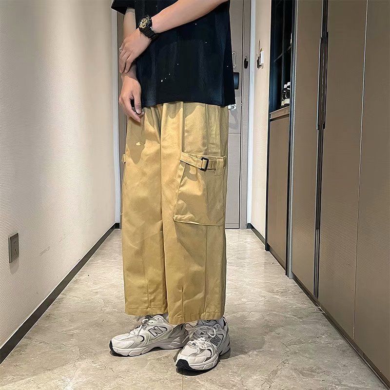 Wiaofellas Cotton Black Cargo Pants Men Wide Leg Skateboard Pants Harajuku Streetwear Ankle Length Trousers Techwear Clothes