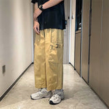 Wiaofellas Cotton Black Cargo Pants Men Wide Leg Skateboard Pants Harajuku Streetwear Ankle Length Trousers Techwear Clothes