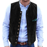 Wiaofellas Men's Vest Suede Suit Vest Casual Steampunk Style Waistcoat Round Neck Single Breasted Sleeveless