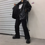 Wiaofellas men's wear 2023 Autumn fashion new streetwear Black PU Leather oversize Jacket Loose Zipper Korean hip hop coat 9Y1188