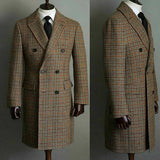 Wiaofellas  Winter Men Wool Houndstooth Overcoat Double-breasted Six Button Warm Long Coat Formal Tailored