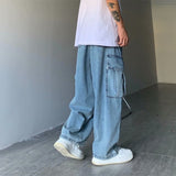 Wiaofellas Men Jeans Wide Leg Denim Pants Side Pockets Loose Straight Baggy Male Cargo Pants Streetwear Skateboard Hip Hop Casual Trousers