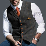 Wiaofellas Autumn Men's Vest Jacket Men Popular Plaid Slim Fit Vest Sleeveless V Neck Business Single Breasted Button Pocket