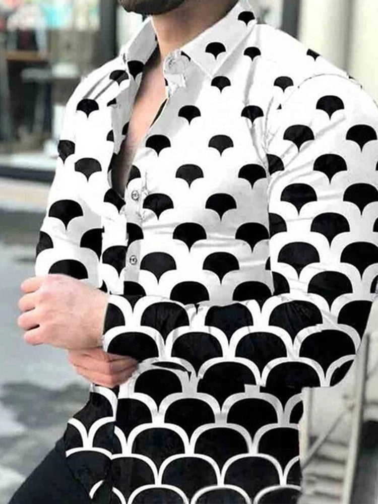 Wiaofellas Spring Autumn Men printed Shirts Turn-down Collar Buttoned Shirt Men's Casual Long Sleeve social shirt Tops Men's clothing