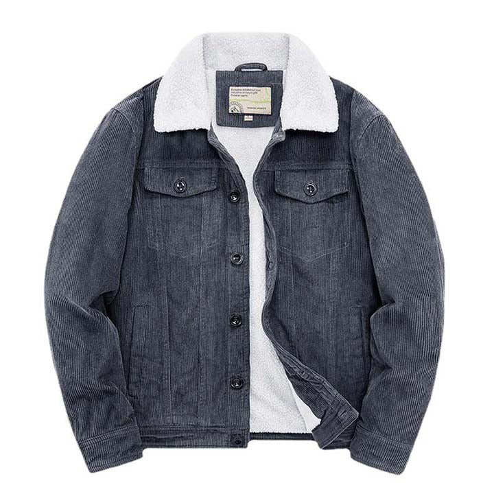 Wiaofellas Men Winter Fleece Corduroy Jackets Fur Collar Thermal Warm Outwear Top Clothing For Male Size M-5XL Thermal