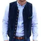 Wiaofellas Men's Vest Suede Suit Vest Casual Steampunk Style Waistcoat Round Neck Single Breasted Sleeveless