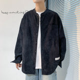 Wiaofellas Oversized Men Solid Corduroy Shirt Long Sleeve 2023 Mens Pocket Streetwear Shirts Male Korean Fashions Black Shirt 5XL