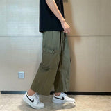 Wiaofellas Cotton Black Cargo Pants Men Wide Leg Skateboard Pants Harajuku Streetwear Ankle Length Trousers Techwear Clothes