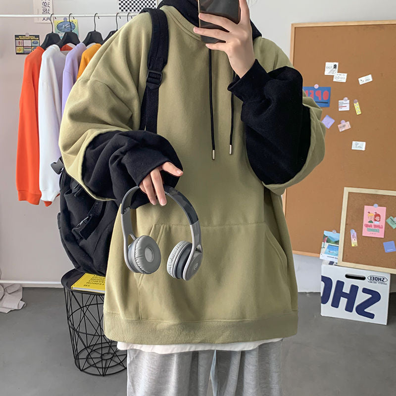 Wiaofellas Autumn Hoodies Men's Fashion Contrast Color Casual Hooded Sweatshirt Men Streetwear Hip-hop Loose Pullover Hoodie Mens M-5XL