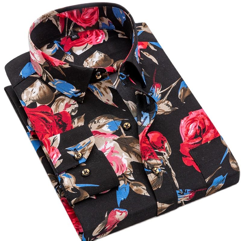 Wiaofellas Men's Long Sleeve Printed Casual Shirt Fashion Trun-down Collar Wedding Party Shirts Soft Hawaiian Holiday Summer Shirt