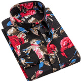 Wiaofellas Men's Long Sleeve Printed Casual Shirt Fashion Trun-down Collar Wedding Party Shirts Soft Hawaiian Holiday Summer Shirt