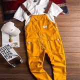 Wiaofellas Fashion Men Jumpsuit Bib Pants Solid Joggers Pockets Streetwear Loose Cotton Straps Suspender Mens Cargo Overalls Rompers