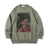 Wiaofellas Knitted Sweater Men Hip Hop Abstract Portrait Pattern Oversized Pullover Women Autumn Street Harajuku Cotton Warm Sweater Unisex