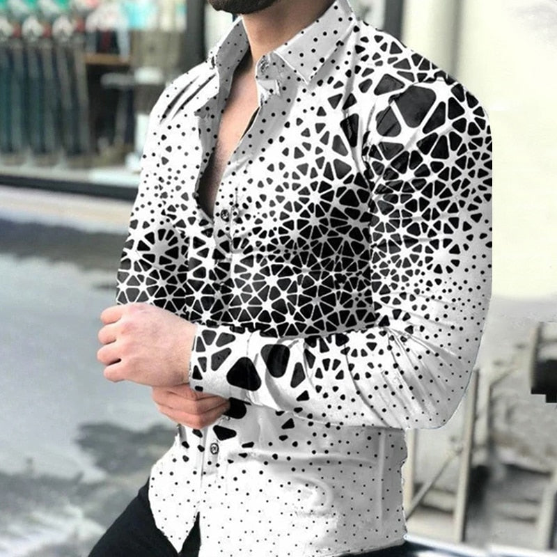 Wiaofellas Spring Autumn Men printed Shirts Turn-down Collar Buttoned Shirt Men's Casual Long Sleeve social shirt Tops Men's clothing
