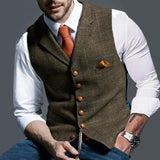Wiaofellas Autumn Men's Vest Jacket Men Popular Plaid Slim Fit Vest Sleeveless V Neck Business Single Breasted Button Pocket