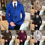 Wiaofellas Lapel Double Row Button Casual Trench Coat Woolen Coat with Belt Men's Trench Coat Autumn Men's Woolen Business Jacket