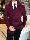 Wiaofellas Lapel Double Row Button Casual Trench Coat Woolen Coat with Belt Men's Trench Coat Autumn Men's Woolen Business Jacket