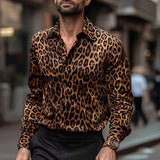 Wiaofellas Mens Long Sleeve Shirt Streetwear Men's Clothing Casual Shirts Men Leopard Print Vintage Button-up Lapel Shirt 2023 Fall Fashion