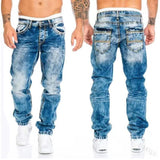 Wiaofellas Mandylandy Men's Fashion Jeans Ripped Jeans Slim Fit Denim Pleated Jeans Male Straight Retro Tide Pants Jeans for Men