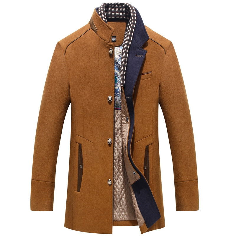 Wiaofellas Men's Woolen Coat Thickened Scarf Collar Jacket Men's Top Trench Coat Men  Winter Jacket Men