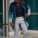 Wiaofellas Men Autumn Single-breasted Wool Jacket Casual Gradient Print Patchwork Outerwear & Coat Winter Stand Collar Long Sleeve Male Top