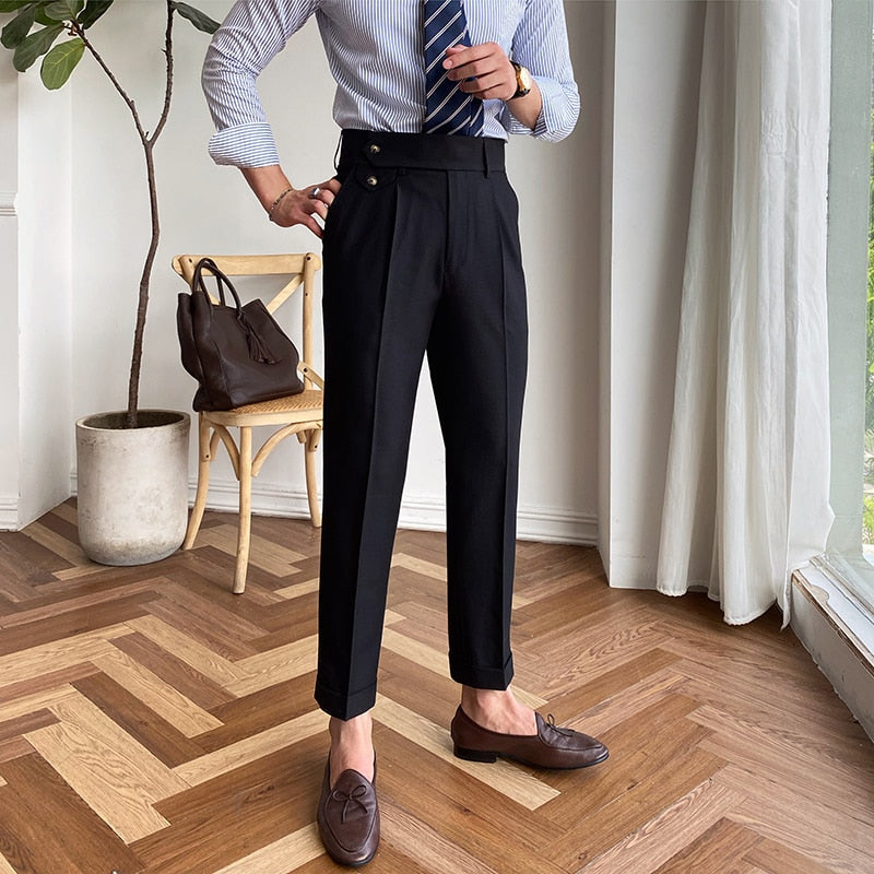 Wiaofellas Autumn Men's Trousers High-waist Straight Drape Casual Business Dress Pants Office Social Wedding Streetwear Fashion Long Pants