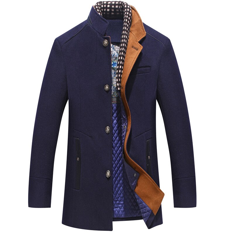 Wiaofellas Men's Woolen Coat Thickened Scarf Collar Jacket Men's Top Trench Coat Men  Winter Jacket Men