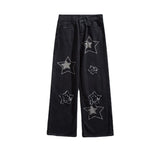 Wiaofellas Y2K Star Pants Men's Jeans with Stars Streetwear Hip Hop Denim Pants Straight Trousers Male Embroidered Loose Casual