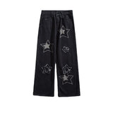 Wiaofellas Y2K Star Pants Men's Jeans with Stars Streetwear Hip Hop Denim Pants Straight Trousers Male Embroidered Loose Casual