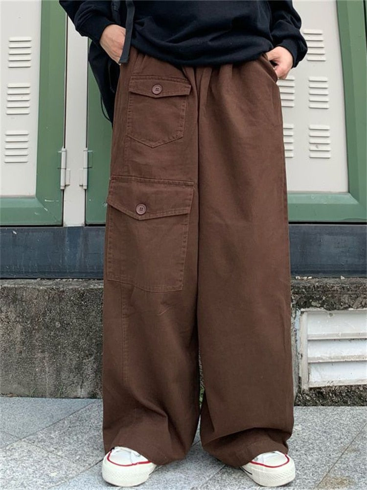 Wiaofellas Y2K Pants Men Hip Hop Cargo Y2k Overalls New Harajuku Fashion Rock Wide Leg Loose Baggy Trousers Streetwear valorant