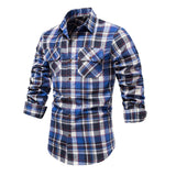 Wiaofellas Double Pocket Flannel Men Plaid Shirts Long Sleeve Social Business Shirts for Men Autumn Fashion Checkered Shirts Men