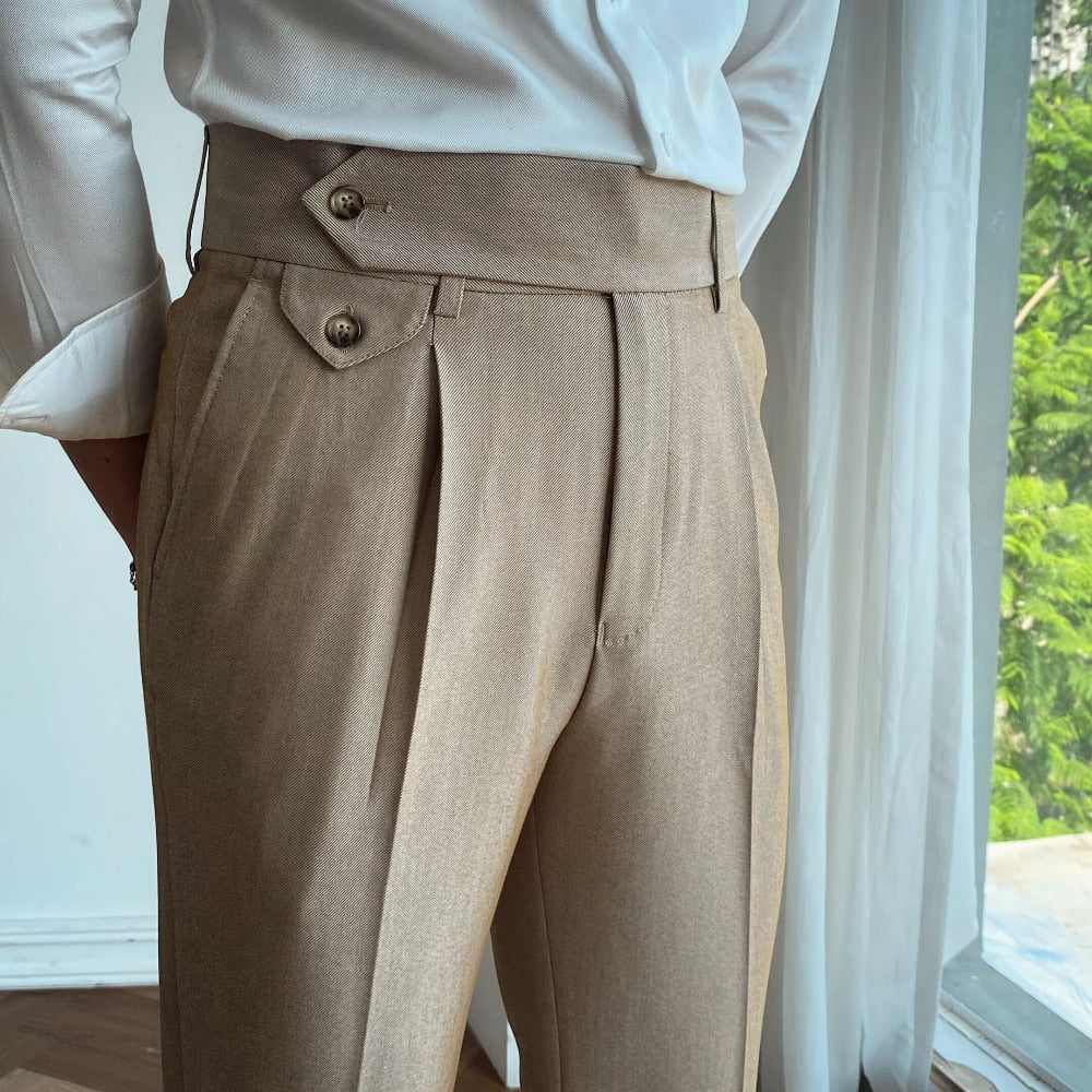 Wiaofellas Autumn Men's Trousers High-waist Straight Drape Casual Business Dress Pants Office Social Wedding Streetwear Fashion Long Pants
