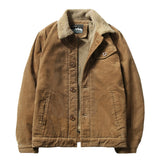 Wiaofellas Men's Winter Button Jacket Plus Velvet Overcoat Corduroy Tooling Casual Parka Korean Fashion Solid Color Cotton Jacket Men