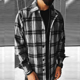 Wiaofellas Business Casual Plaid Print Wool Shirt Jacket Men 2023 Spring Single Breasted Lapel Top Autumn Pocket Patchwork T-shirt Cardigan