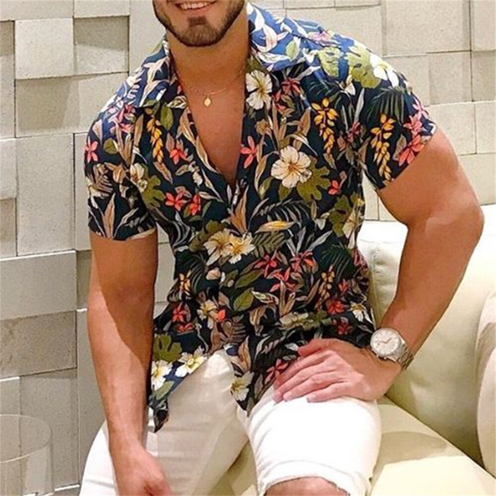 Wiaofellas New Luxury Social Shirts For Men Casual Floral Print Short-sleeved Tees Summer Loose Simple Tops Lapel Shirt Men's Clothing 2023