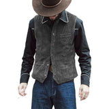 Wiaofellas Business Gentleman Solid Waistcoat Top Men's Clothing 2023 Vintage V-neck Single Breasted Vest Coat Fall Pockets Cowboy Jackets