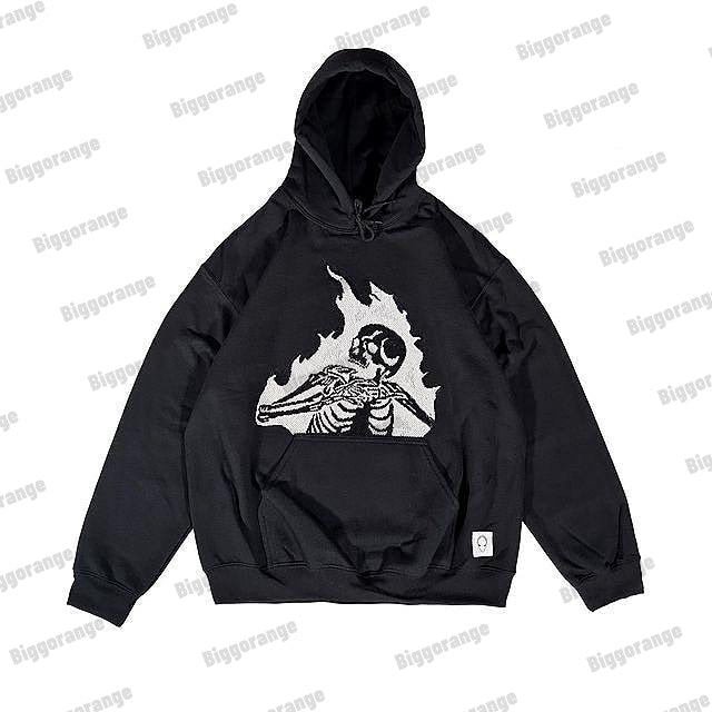 Wiaofellas Print Harajuku Street Embroidery Y2K American Retro Comic  Loose Hooded Sweater Loose Autumn Trend Sweater Couple Jacket