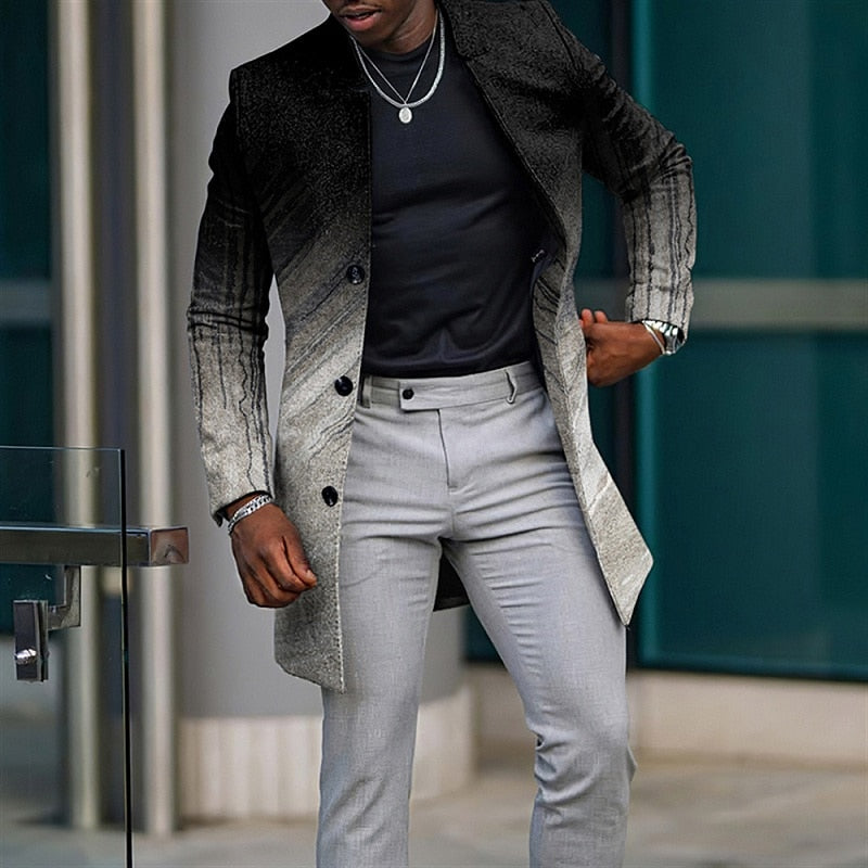 Wiaofellas Men Autumn Single-breasted Wool Jacket Casual Gradient Print Patchwork Outerwear & Coat Winter Stand Collar Long Sleeve Male Top