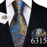 Wiaofellas Designer Tie for Mens Blue White Pialsey Red Gold Green Purple Necktie Pocket Square Cufflinks Set Wedding Gift Barry·Wang 6360